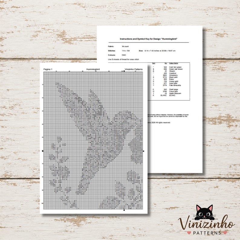 Hummingbird Cross Stitch Pattern – Colorful Floral Bird With Leaves and ...