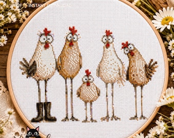 Funny Chicken Cross Stitch Pattern PDF – Farm Animal Embroidery Chart – Digital Download