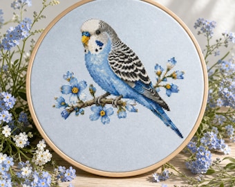 Bird Cross Stitch Pattern, Budgerigar PDF, Budgie Embroidery Design