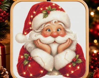 Leaning Santa Claus Cross Stitch Pattern PDF, Festive Christmas Embroidery Design, Digital Download