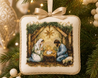Nativity Ornament Cross Stitch Pattern PDF, Christmas Tree Ornament, Baby Jesus, Instant Download