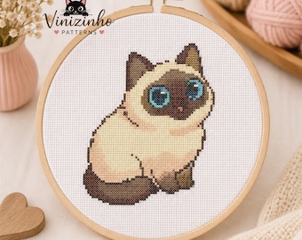 Siamese Cat Cross Stitch Pattern – Beginner Embroidery Design (Digital Download)