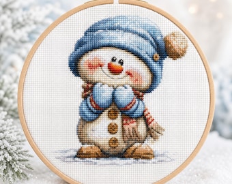 Christmas Snowman Cross Stitch Pattern PDF, Charming Snowman Embroidery Design, Instant Download