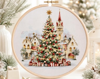 Christmas Village Cross Stitch Pattern, Holiday Decor, Festive PDF, Instant Download