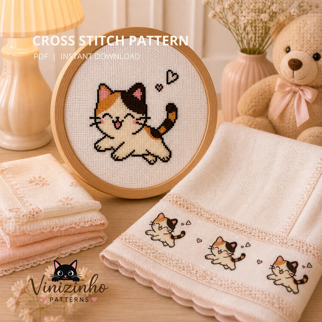 Cross Stitch PDF Pattern Tabby Cat - Beginner Embroidery (pattern ...