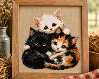 Kittens Counted Cross Stitch Pattern | Unique Cat Lover Gift | Pet Portrait Embroidery Digital Download