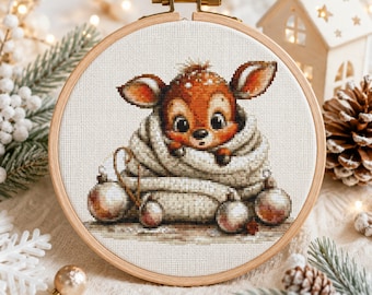 Baby Reindeer Cross Stitch Pattern, Baby Deer Embroidery Pattern, Cute Woodland Animal PDF, Christmas Nursery Decor