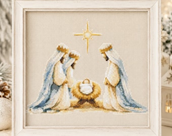 Three Wise Men Cross Stitch Pattern, Nativity Scene PDF, Baby Jesus Embroidery