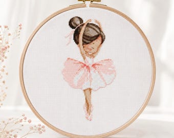 Ballerina Cross Stitch Pattern PDF, Pink Ballet Girl Embroidery, Girls Bedroom Decor