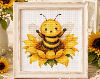 Bumblebee Cross Stitch Pattern, Wildflower Embroidery, Cottagecore Bee Design, Folk Art Nature Needlework