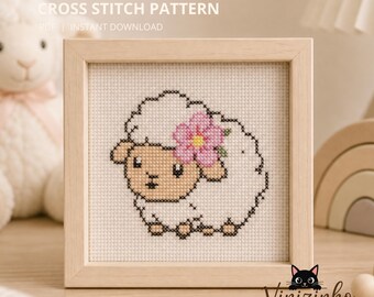 Lamb Cross Stitch Pattern PDF – Beginner Animal Embroidery (Digital Download)