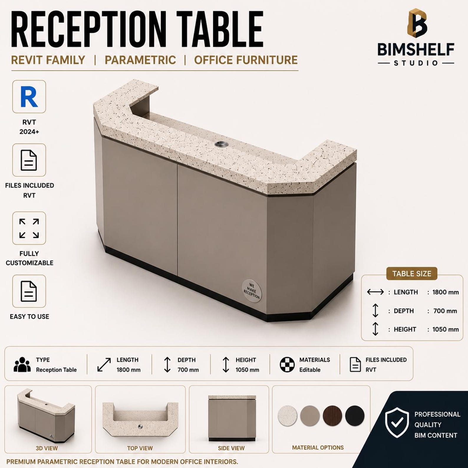 Reception Table Revit Family | Office Furniture BIM Model | Modern ...