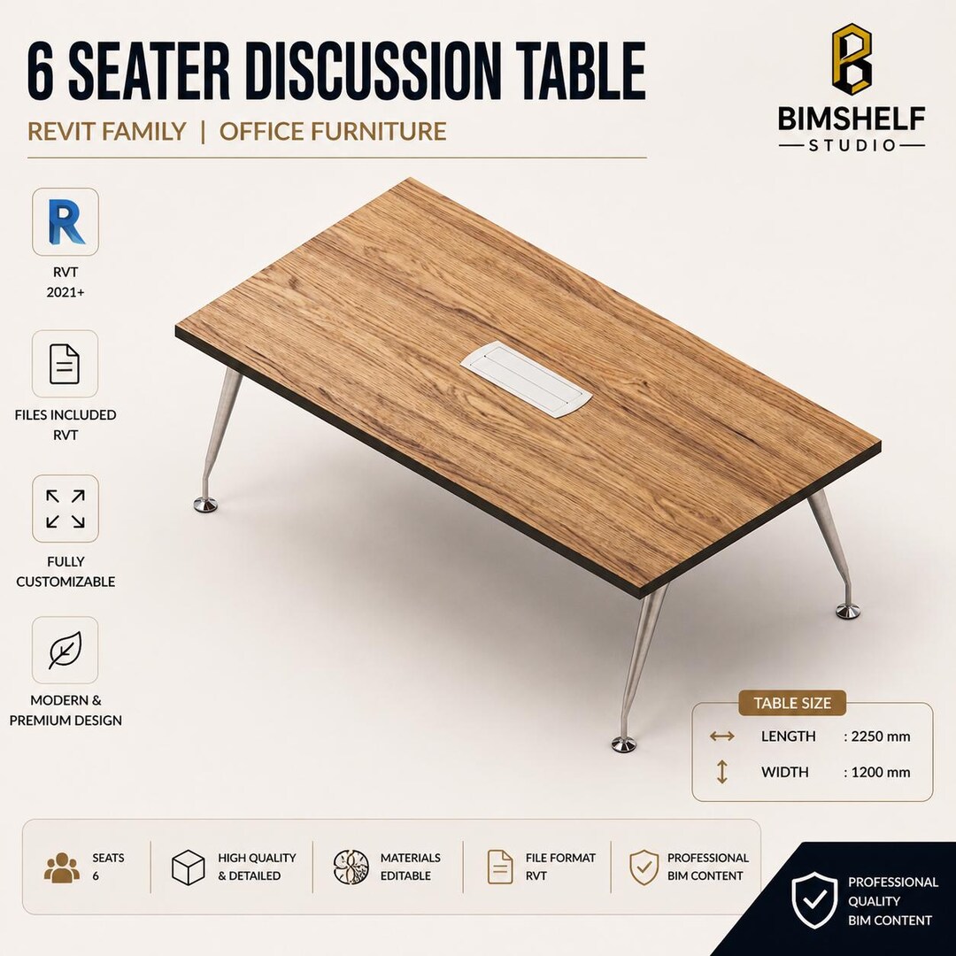6 Seater Discussion Table Revit Family | Modern Office Meeting ...