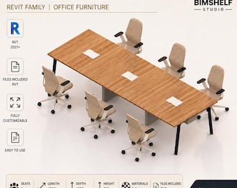 Familia Revit de estaciones de trabajo para 6 personas / Mobiliario BIM para grupos de escritorios de oficina / Descarga RFA