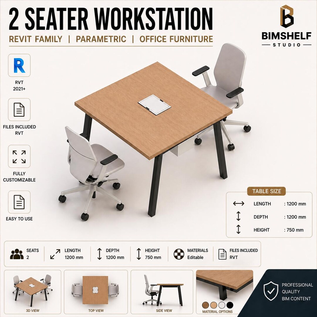 2 Seater Workstation Revit Family | Office Furniture BIM Model ...