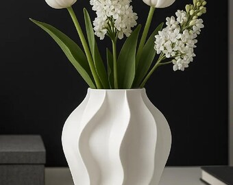 Minimalist Wavy Vase, 3D Printed Sculptural Flower Vase,