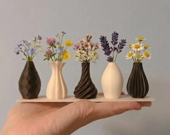 Set of 5 Minimalist Mini Bud Vases, 3D Printed Geometric Flower Vase