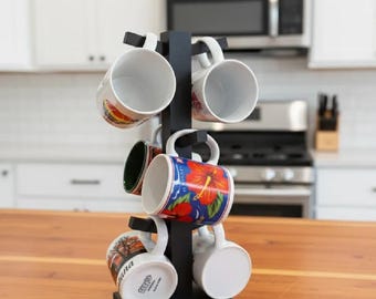 Modern 3D Printed 6 Cup Mug Tree - Minimalist Coffee Mug Holder
