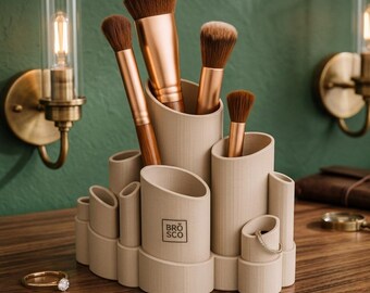 3D Printed Makeup Brush Holder, Modern Desk Organizer, Minimalist Vanity Decor, Jewelry Dish