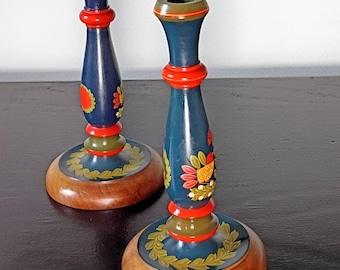 Vintage Hungarian Folk Art Hollo Muhely Bird Candlestick  Holders | Cottagecore Boho Decor