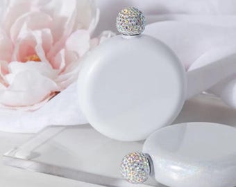 5 oz stainless steel Sublimation flask with bling screw on top , girls trip flask, bridal gift ,cute personalized flask with top