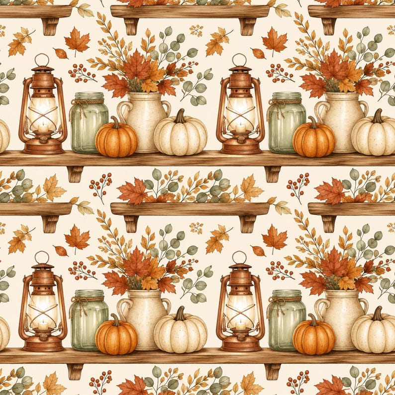 Vintage Autumn Fall Art Digital Papers, 600 Fall Patterns, Pumpkin Leaf ...