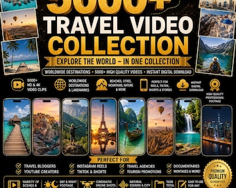 5000+ Travel Video Reels Bundle, Nature Beach City Mountain Clips, Instagram TikTok YouTube Shorts, 26GB Digital Download