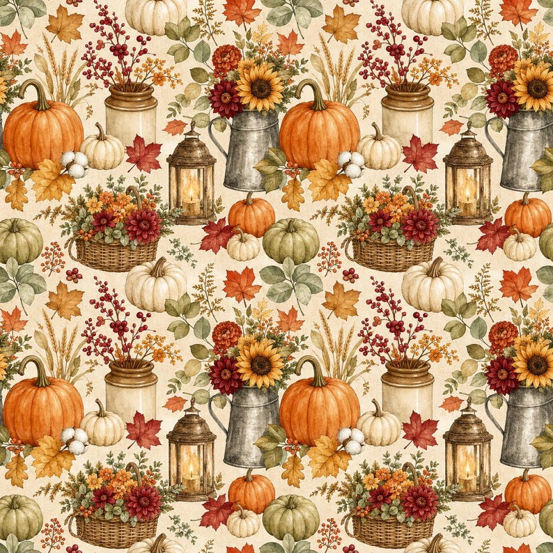 Vintage Autumn Fall Art Digital Papers, 600 Fall Patterns, Pumpkin Leaf ...