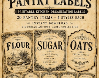 Vintage Pantry Labels Printable, Victorian Kitchen Labels, Antique Pantry Organization Labels, Instant Download Kitchen Decor