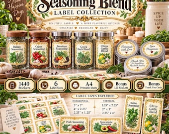 1440 Seasoning Blend Labels Bundle, 180 Vertical + 180 Horizontal Transparent PNG, A4 Printable Pantry Labels, Spice Jar Stickers