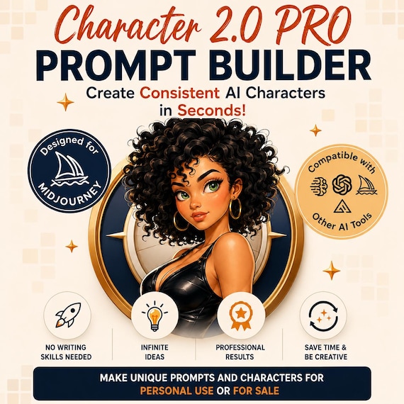 Character Prompt Builder PRO: Consistent AI Characters for Midjourney, Dall-E (Digital Download)