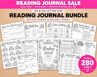 Reading Journal Bundle Printable, 280 Pages, A5 & US Letter, Book Tracker, Reading Log, Book Review, TBR, Reading Challenge PDF