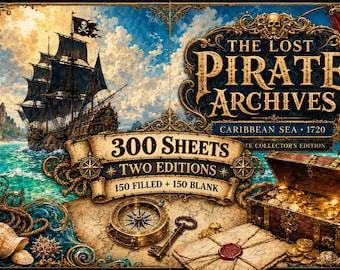 Pirate Junk Journal Kit Printable, Lost Pirate Archives, 300 Page Caribbean Treasure Journal, Maps, Ephemera & Fussy Cuts