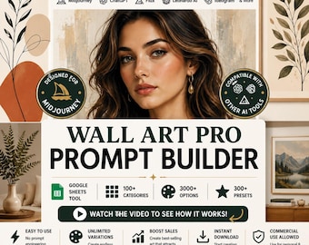 AI Wall Art Prompt Builder for Midjourney, Dall-E, ChatGPT (Google Sheets)