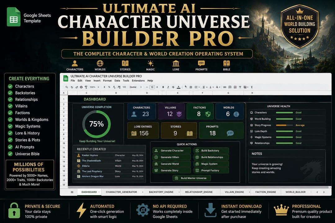 Ultimate AI Character Universe Builder Pro, Google Sheets World ...