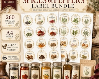 The Ultimate Spices & Peppers Label Bundle | 260 Unique Names | 2,040 A4 Printable Labels | Victorian Botanical Pantry Labels