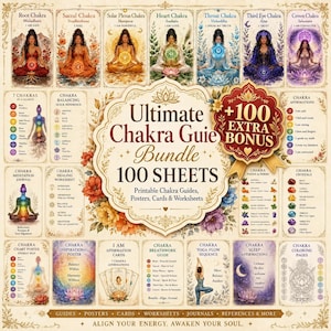 Ultimate Chakra Guide Bundle, 100 Printable Chakra Pages, +100 Extra Bonus, Affirmation Cards & Wellness Worksheets , Chakra Guide Printable