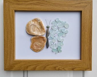 Seaglass and Shell Butterfly Art: Pastel Wall Decor