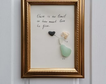 Seaglass Shell Heart Rock Art: Framed Love Quote Picture
