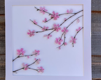 Zeeglas sakura | Moederdagcadeau | Bloemen ingelijst zeeglas