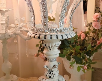 Crown Pedestal Angel Jeweled Embellished Rhinestones Ornate Romantic French Country Cottage Core