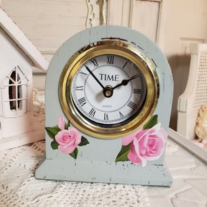 Painted clock Robins Egg Blue Rose Appliques FREE Shipping