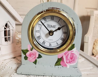Painted clock Robins Egg Blue Rose Appliques FREE Shipping