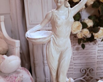 Female Statue Chalkware Vintage French Country Gatherer Shabby Chic Cottage Core