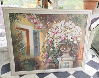 Oil painting French Garden Scene Large French Country Cottage Core Shabby Chic
