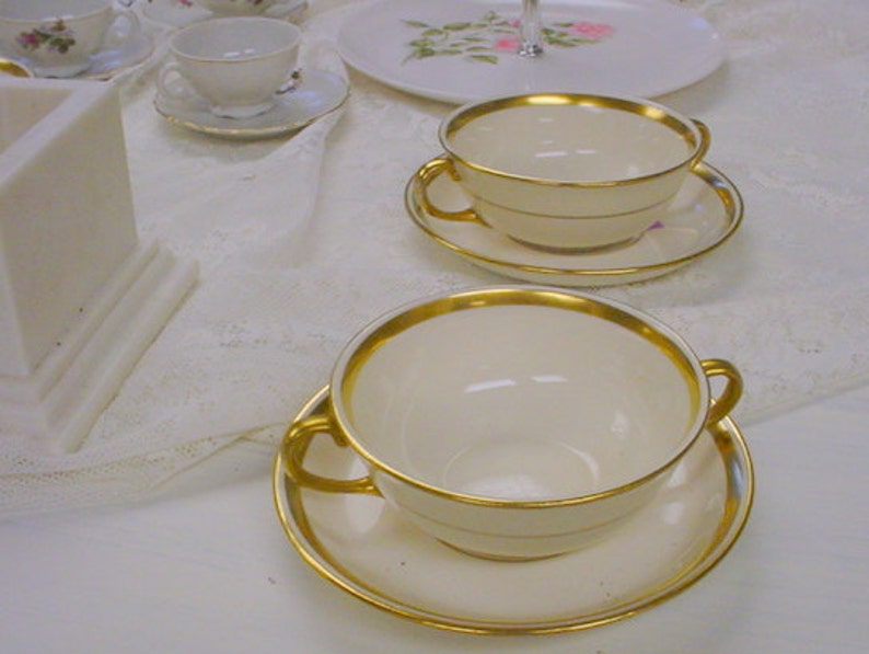 Vintage Consomme Cups Bone China Cup Saucer Gold Trim Etsy