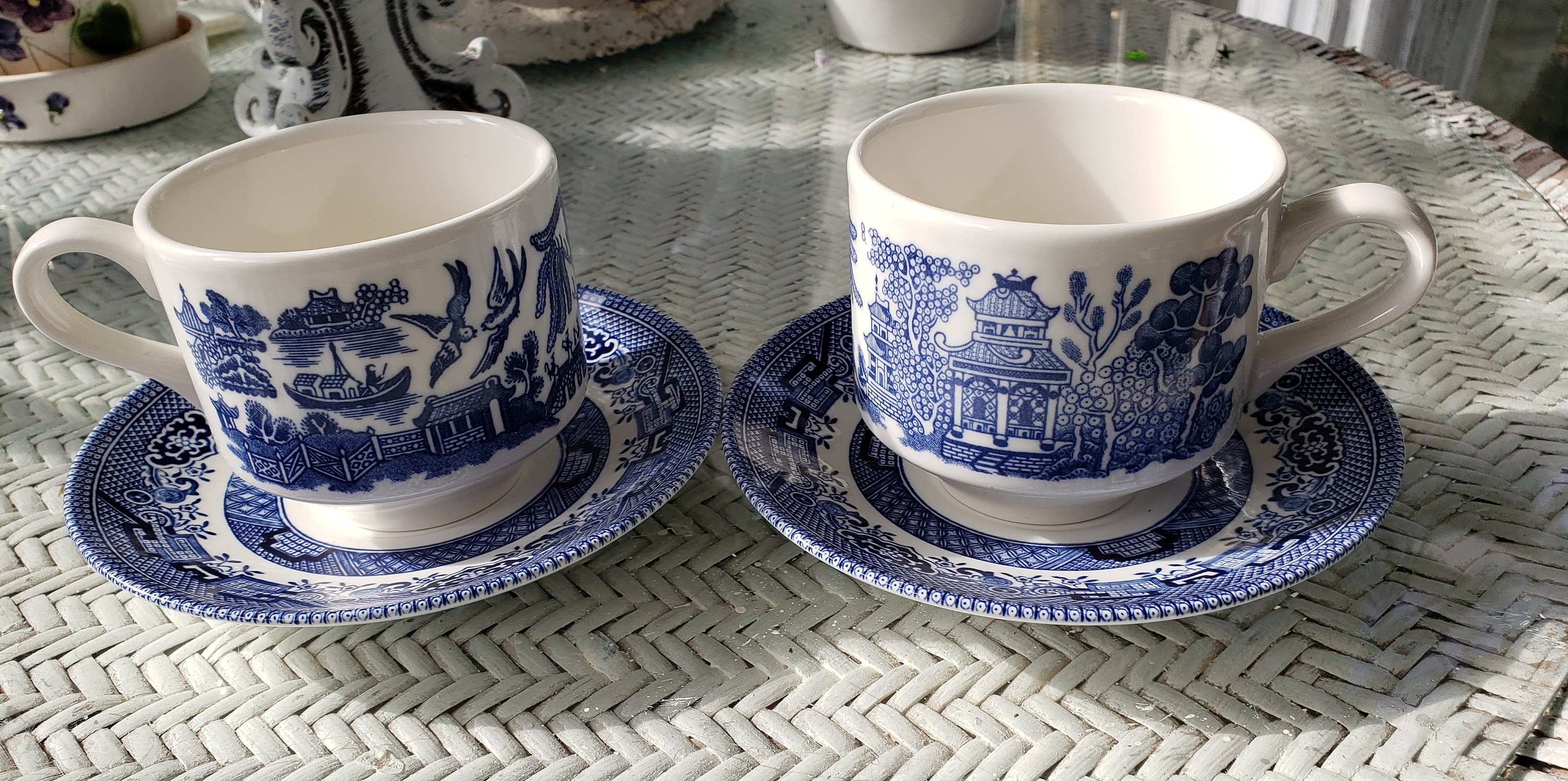 Blue Willow Cup and Saucer Pair: Churchill England Classic