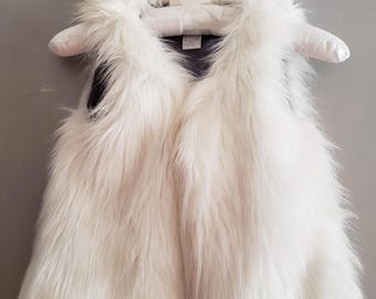 Childs Fur Vest White Faux Furry Prairie Chic Style FREE shipping