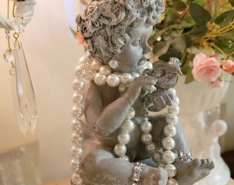 Cherub Embellished Rhinestones Pearls Crown Bling French Cottage Chic