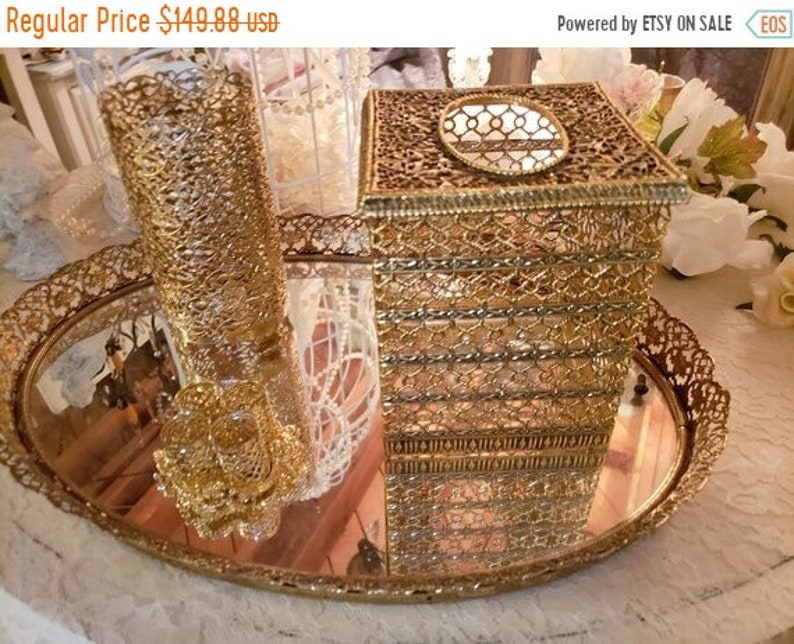 NEW YEAR SALE Vanity Set Filigree 4-piece Painted Gold French image 1